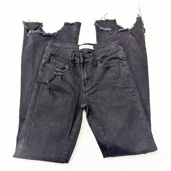 Flying Monkey Black Flare Distressed Ripped Hem Wide Leg Denim Jeans Size 24 - Picture 4 of 7